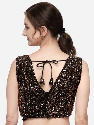 Women's Sequences Brown Velvet Blouse With V Neck 2