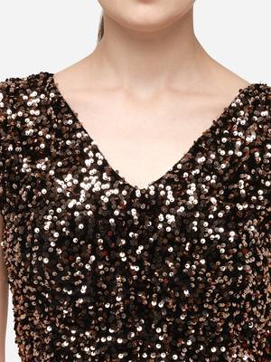 Women's Sequences Brown Velvet Blouse With V Neck 4