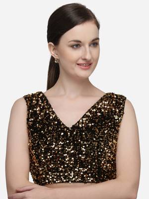 Women's Sequences Gold Velvet Blouse With V Neck 1