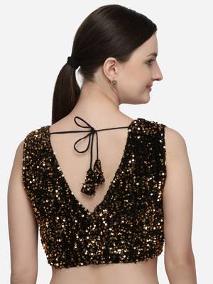 Women's Sequences Gold Velvet Blouse With V Neck 2
