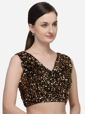 Women's Sequences Gold Velvet Blouse With V Neck 3