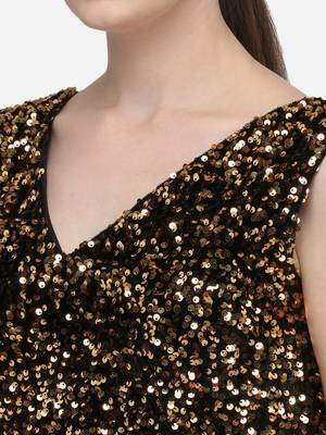 Women's Sequences Gold Velvet Blouse With V Neck 4