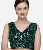 Women's Sequences Green Velvet Blouse With V Neck
