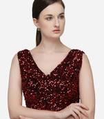 Women's Sequences Red Velvet Blouse With V Neck