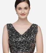 Women's Sequences Silver Velvet Blouse With V Neck