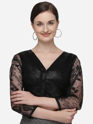 Women's Sequences Black Phantom Silk Blouse With V Neck 1