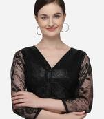 Women's Sequences Black Phantom Silk Blouse With V Neck