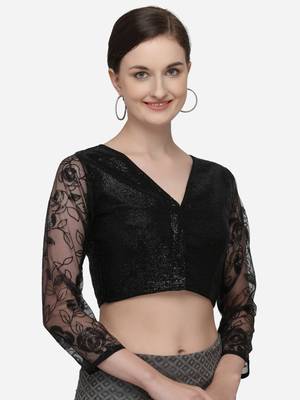 Women's Sequences Black Phantom Silk Blouse With V Neck 3