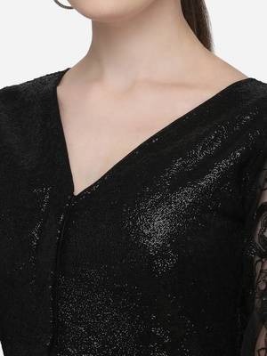 Women's Sequences Black Phantom Silk Blouse With V Neck 4