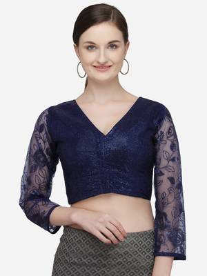 Women's Sequences Blue Phantom Silk Blouse With V Neck 1