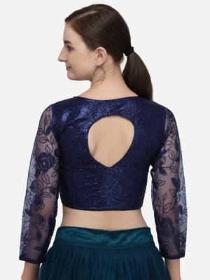 Women's Sequences Blue Phantom Silk Blouse With V Neck 2