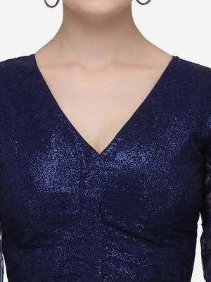 Women's Sequences Blue Phantom Silk Blouse With V Neck 4