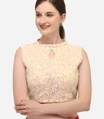 Women's Sequence Work Beige Velvet Blouse With Collar Neck