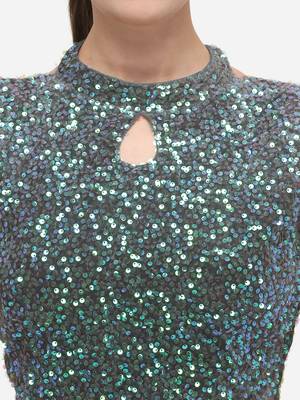 Women's Sequence Work Grey Velvet Blouse With Collar Neck 4