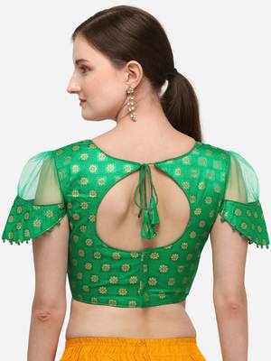 Women'S Jacquard Green Blouse With V Neck 2