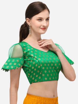 Women'S Jacquard Green Blouse With V Neck 3