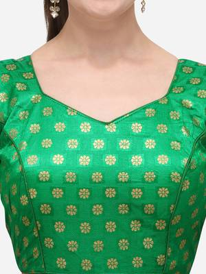 Women'S Jacquard Green Blouse With V Neck 4