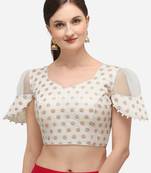 Women's Jacquard Off White Blouse With V Neck