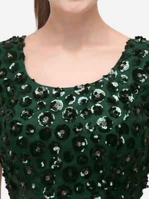 Women's Embroidered & Sequence Work Net Green Blouse With Round Neck 4