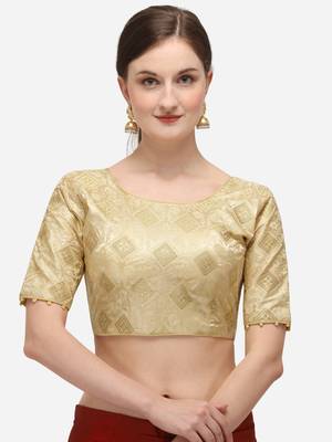 Women's Jacquard Beige Blouse With Round Neck 1