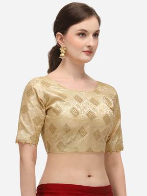 Women's Jacquard Beige Blouse With Round Neck 3