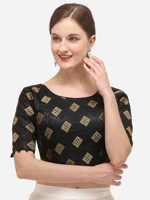 Women's Jacquard Black Blouse With Round Neck 1