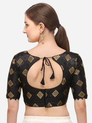 Women's Jacquard Black Blouse With Round Neck 2