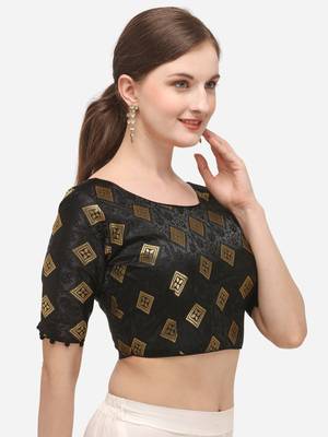 Women's Jacquard Black Blouse With Round Neck 3