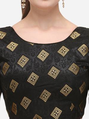 Women's Jacquard Black Blouse With Round Neck 4