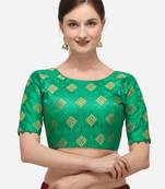 Women's Jacquard Green Blouse With Round Neck