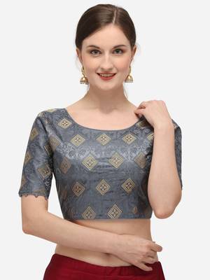 Women's Jacquard Grey Blouse With Round Neck 1
