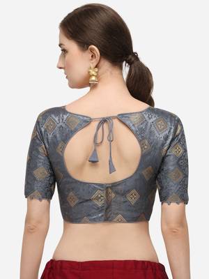 Women's Jacquard Grey Blouse With Round Neck 2