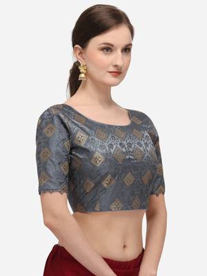 Women's Jacquard Grey Blouse With Round Neck 3