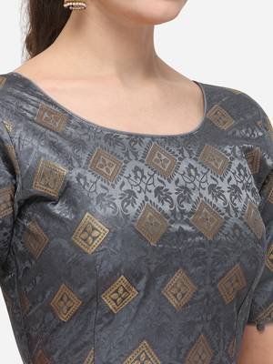 Women's Jacquard Grey Blouse With Round Neck 4