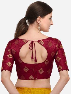 Women's Jacquard Maroon Blouse With Round Neck 2