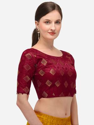 Women's Jacquard Maroon Blouse With Round Neck 3