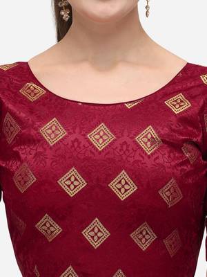 Women's Jacquard Maroon Blouse With Round Neck 4