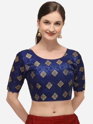 Women's Jacquard Navy Blue Blouse With Round Neck 1