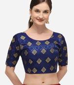 Women's Jacquard Navy Blue Blouse With Round Neck