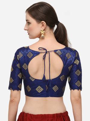 Women's Jacquard Navy Blue Blouse With Round Neck 2