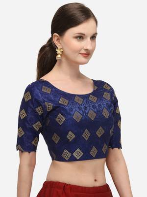 Women's Jacquard Navy Blue Blouse With Round Neck 3