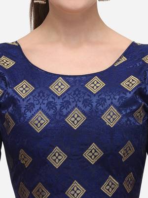 Women's Jacquard Navy Blue Blouse With Round Neck 4