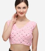 Women's Sequence Work Pink Velvet Blouse With V Neck