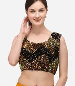 Women's Embroidered & Sequence Work Black Velvet Blouse With Round Neck