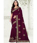 Purple Vichitra Silk Fancy Stone work Saree with Blouse