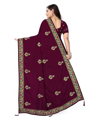 Purple Vichitra Silk Fancy Stone work Saree with Blouse 2