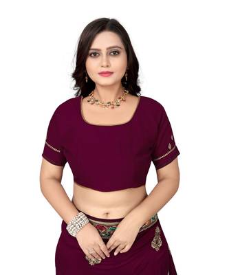 Purple Vichitra Silk Fancy Stone work Saree with Blouse 4