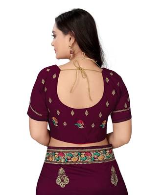 Purple Vichitra Silk Fancy Stone work Saree with Blouse 5