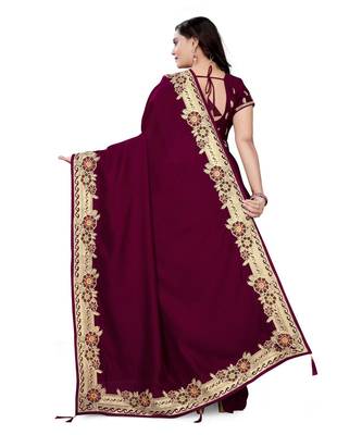 Purple  Vichitra Silk Fancy Stone work Saree with Blouse 2