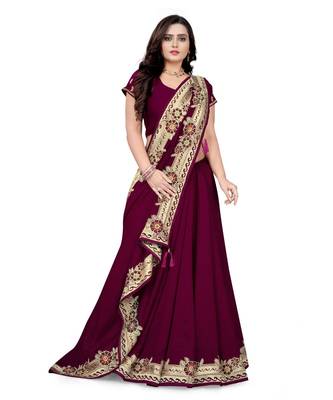 Purple  Vichitra Silk Fancy Stone work Saree with Blouse 3